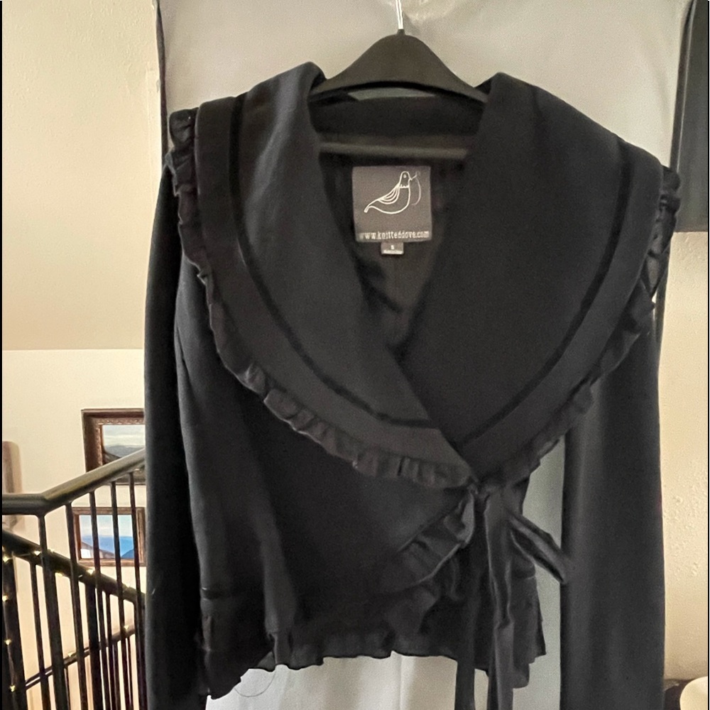 Fancy black shawl collared wrap coat